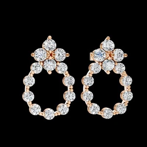 1.88 Ct Lab Grown Round Diamond 14K Rose Gold Dangle Earrings Gift for Friend - Picture 1 of 14