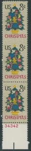 1973, USA CHRISTMAS TREE 8C, VERTICAL STRIP OF THREE IMPERF BETWEEN NH SC.#1508a - Picture 1 of 2