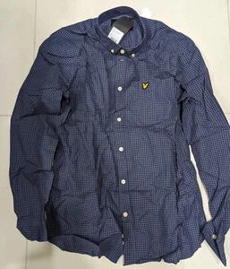 Lyle & Scott Navy long mini check sleeve shirt medium casual Mens - Foto 1 di 2