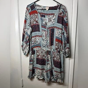 Mossimo Supply Co Red White Blue Patchwork Floral Striped Boho Romper Size XL - Picture 1 of 16