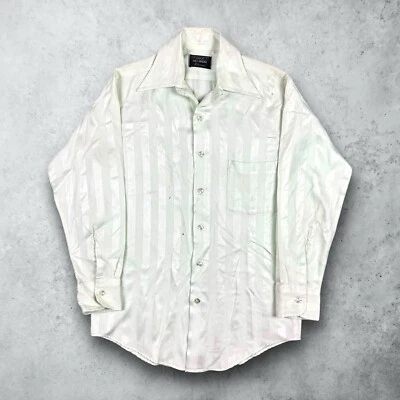 Vintage 70s JC Penney Button Up Striped Dress Shirt Disco Green Men's 14 1/2 - Image 1 of 4