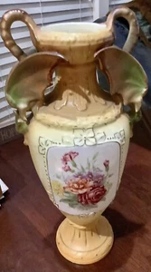 c1900 antike österreichische böhmische Vase groß 12"" Jugendstil vergoldete rosa Nelken - Bild 1 von 3