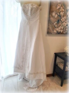 A line Chiffon Split Front Overlay Wedding Dress, 14W, White, David's Bridal - Picture 1 of 12