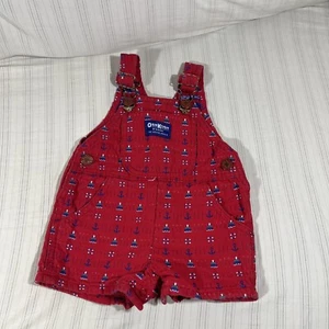 Vintage Oshkosh Vestbak Shorts Overalls 3/6 Mon Red Nautical Theme Ancor Ship C1 - Picture 1 of 12