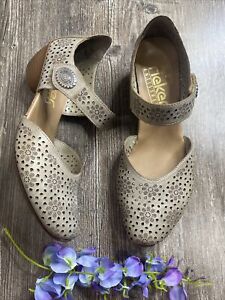 Rieker Mirjam Beige Leather Perforated Mary Jane Comfort Pump Shoes 38 / 7-7.5