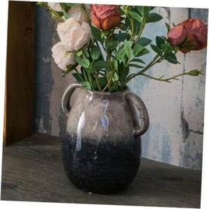 Brown to Blue Gradient Ceramic Vase with 2 Handles, Modern Brown Gradient - Picture 1 of 8