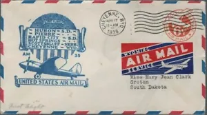 US First Flight Cover Wyoming Air Service Cheyenne to Groton 1938 WAS Label - Picture 1 of 2