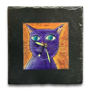 Reloj de pizarra vintage 12"" rosa nube galería gatito gato púrpura Tara cafiero 1997 - Imagen 1 de 3