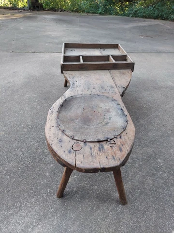 RARE ANTIQUE COBBLERS BENCH, PRIMITIVE WOODEN & HAND MADE, LEATHER SEAT MAN-CAVE Cover