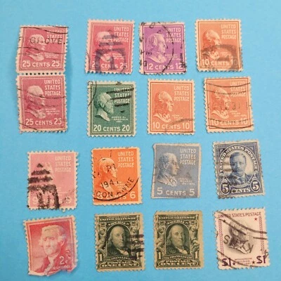 Lot Of 16 US Presidents Benjamin Franklin Vtg 1 Cent-$1 Stamps Great Collection - Image 1 of 4