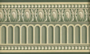 VICTORIAN ARCHITECTURAL GREEN AND CREAM MOULDING TRIM WALLPAPER BORDER - Picture 1 of 1