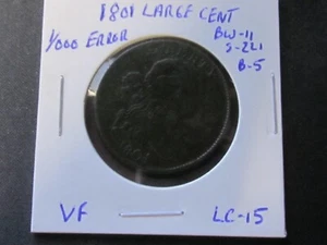 1801 Draped Bust Large Cent (100/000 Error), Fine Condition, Stems, Lot#LC-15 - Picture 1 of 9