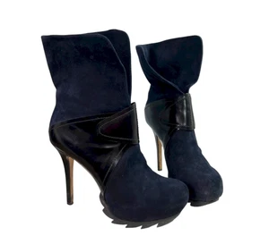 Camilla Skovgaard Dark Blue Suede & Black Leather Booties Stiletto EU 37,5, 7,5 - Bild 1 von 10