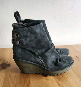 FLY London Yebi Wedge Suede Ankle Boots, Sz.37 - Picture 1 of 10