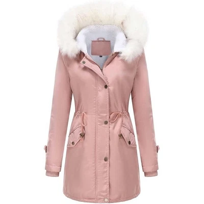 Abrigo acolchado de invierno cálido rosa talla M chaqueta parka gruesa forrada de lana para mujer Foto 1 de 4