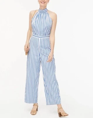 NUEVO CON ETIQUETAS $118.00 J Crew BWH Rayas Halter Pierna Ancha Mono Nuevo con Etiquetas Talla 0 Foto 1 de 4