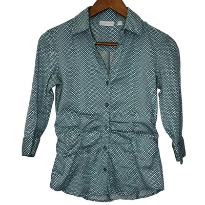 New York & Company Women's Green Geometric Print 3/4 Sleeve Button-Up Top Size S - Image 1 of 4