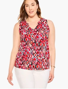 Nic + Zoe Geo Pane ärmelloses Tanktop rot pink schwarz Übergröße 2X 138 $ NEU - Bild 1 von 10
