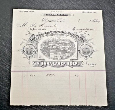 1889 THE DENVER BREWING COMPANY LETTERHEAD RECEIPT WITH GRAPHICS FP151 Foto 1 de 4