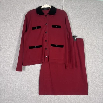 De Colección Años 80 Liz Claiborne Falda Traje Grande Borgoña Lana Terciopelo Academia Glam Carrera Foto 1 de 4