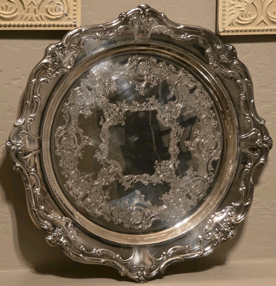 Bandeja redonda para servir Gorham plateada 13" YC3137 colección Chantilly vintage Foto 1 de 3