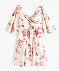 Abercrombie And Fitch Pink Floral Mini SunDress XLP Womens Puff Sleeve Cut-out - Picture 1 of 14