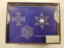 George Stanley Holiday Christmas Laser Cut Cards Set/10 Snowflakes Blue Blank 