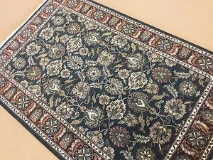 4'.1" x 6'.3" Green Red Floral Agra Oriental Area Rug Hand Knotted Wool Foyer - Picture 1 of 12
