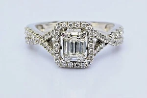 1.00ct Baguette and Round Diamond 14K White Gold Engagement Ring  - Picture 1 of 9