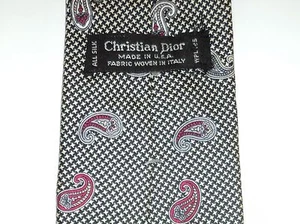 Christian Dior Beautiful All Silk Paisley Neck Tie Gray Purple Pink Woven Italy - Picture 1 of 5