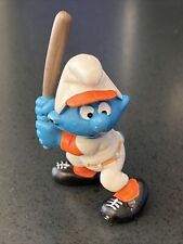 Vintage Baseball Batter Smurf Figurine-Unpainted #3-Schleich Peyo, 1981 Portugal