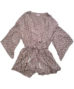 Pink Lily Romper with Bell Sleeves, Tasseled Tie Size-XL - Picture 1 of 8