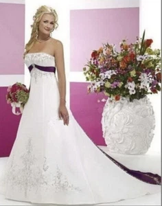 New Embroidery white and purple wedding dress custom size 2-4-6-8-10-12-14-16-UK - Picture 1 of 5
