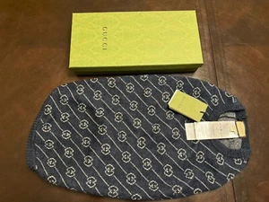 New Authentic Gucci GG Logo Dog Wool Sweater Vest Blue Size L - Picture 1 of 9