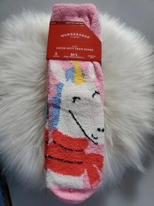 Girl's M/L (2-5) 2pk Unicorn Hearts Cozy Crew Socks Pink Holiday - Picture 1 of 3