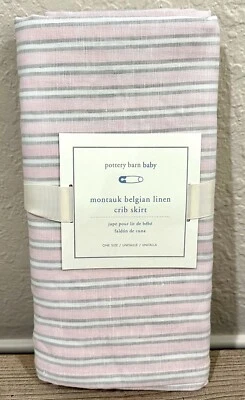 Pottery Barn Baby Montauk Pink Stripe Crib Belgian Linen Crib Skirt NEW 28"x 52" - Image 1 of 2