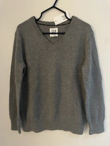 Gap Kids Boys Solid Gray Cotton Blend Rib-Knit V-Neck Long Sleeve Sweater XS Reg - Picture 1 of 4