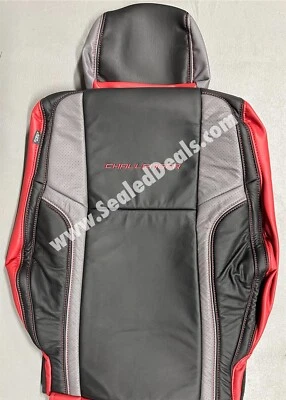 Red, Black and Gray Leather Seat Covers for Dodge Challenger w/ Logo 2015-2019 - Image 1 of 4