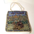 Jerusalem Tote Bag w Camel Art, Zipper Expansion, Double Straps, Lined 14" x 13"
