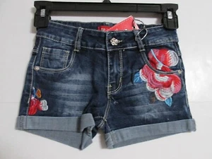 Girls POP Jeans Denim Stretch Embroidered Floral Shorts Style 714114 - Picture 1 of 6