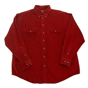 Roundtree & Yorke Corduroy Shirt Red Mens L Relaxed Fit Long Sleeve 100% Cotton - Picture 1 of 11