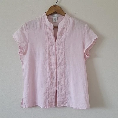 Jillian Jones Vintage Pink Linen Button Front Blouse Size Medium M - Image 1 of 4
