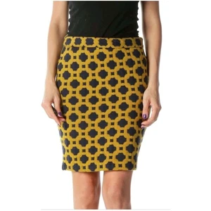 Falda Lápiz Charlie & Robin Acolchada Azulejo Dorado Azul Marino Geo Lana Anthropologie Talla 6 - Imagen 1 de 10