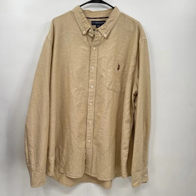 U.S. Polo Assn. Mens Button Down Shirt 3XL Long Sleeve Casual Beige - Image 1 of 4
