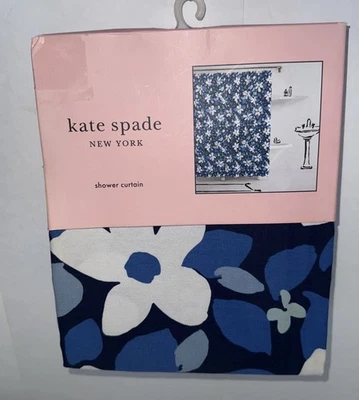 "Cortina de ducha Kate Spade New York 72"" x 72"" azul y blanco floral mezcla de algodón difícil de encontrar" Foto 1 de 4