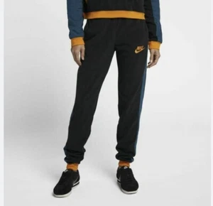 NIKE Fleece Pants Medium Women Black Retro Color Block Fleece Jogger Sports - Picture 1 of 13