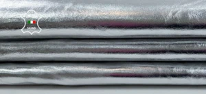 METALLIC SILVER CRINKLED Italian  Lambskin Leather hides skin 4+sqf 0.7mm #C4237 - Picture 1 of 7