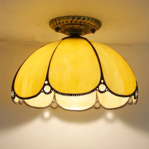 Retro Tiffany stained glass ceiling lamp plafond hanging light pearl baroque - Picture 1 of 25