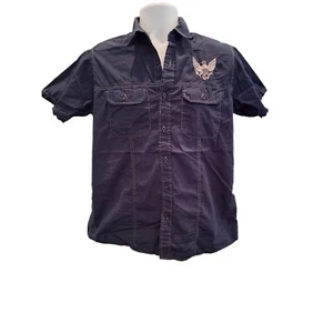 Montage Short Sleeve Button Up Shirt Mens Blue Medium Embroidered Eagle Pockets - Picture 1 of 7