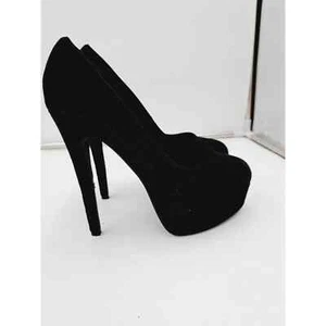 GenShuo Sexy Black Faux Suede Round Toe Platform Stilletto Heel   - Picture 1 of 9